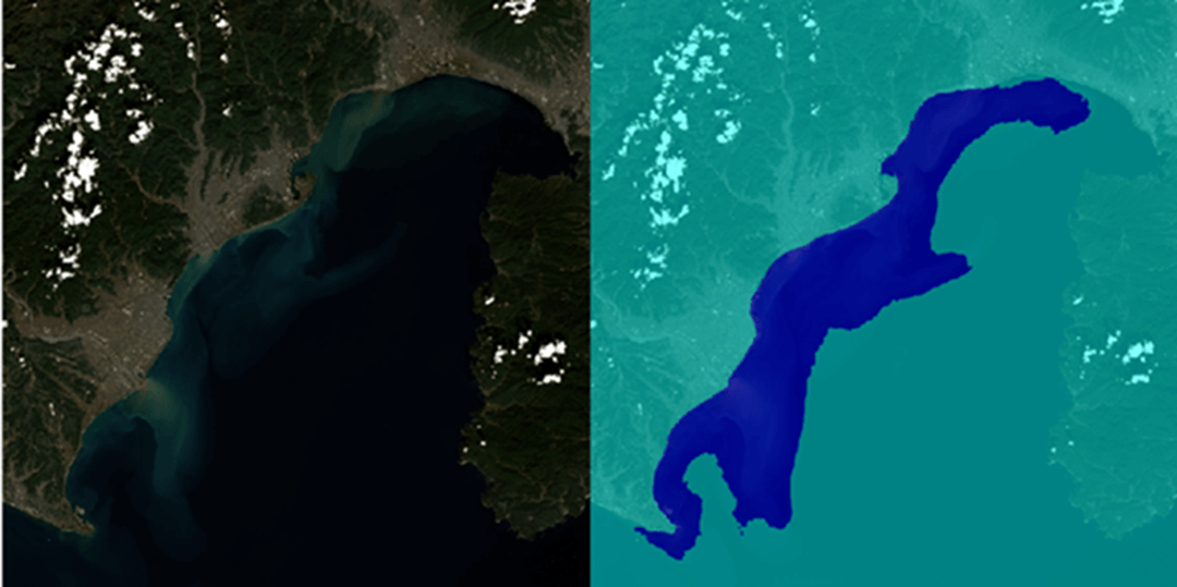 深層学習モデルによる河川プルーム推定結果例