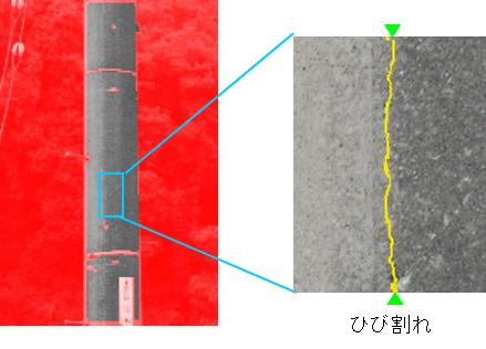 図２ 本技術によるコンクリート柱のひび割れ検知結果