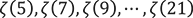 ζ(5),ζ(7),ζ(9),...,ζ(21)