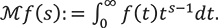 Mf(s)の定義はf(t)とtのs-1乗の積dtをtについて0から無限大への定積分である